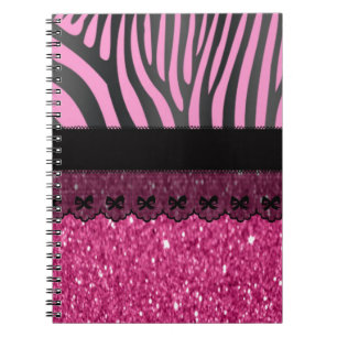 Cuaderno Hermoso purpurina elegante de encaje de cebra