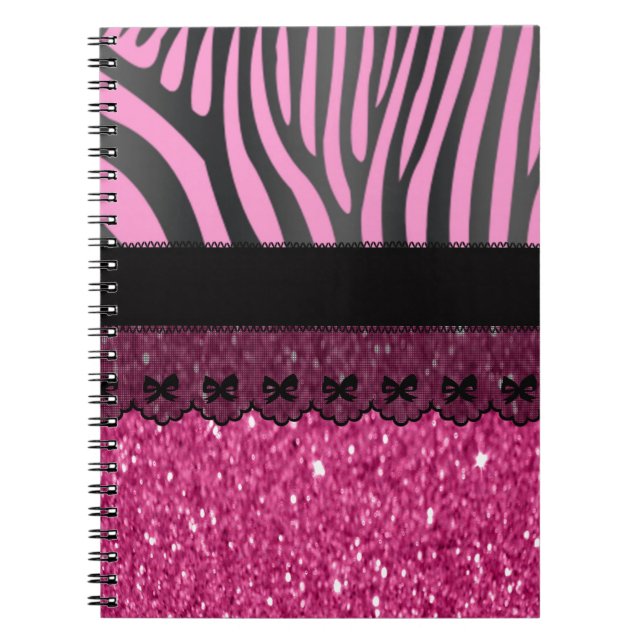 Cuaderno Hermoso purpurina elegante de encaje de cebra (Frente)