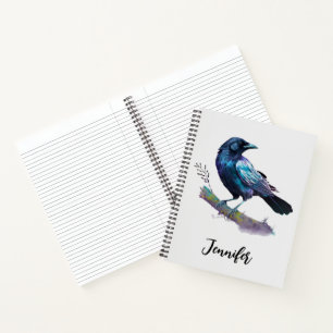 Cuaderno Hermoso Raven en una rama de árbol