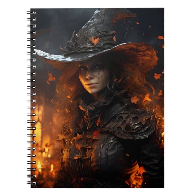 Cuaderno Hermoso retrato de bruja espeluznante de Halloween (Frente)