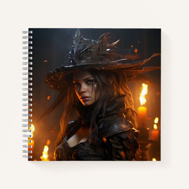 Cuaderno Hermoso retrato de bruja femenina de Halloween (Anverso)