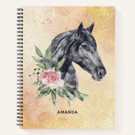Cuaderno Hermoso retrato de cabeza de caballo negro