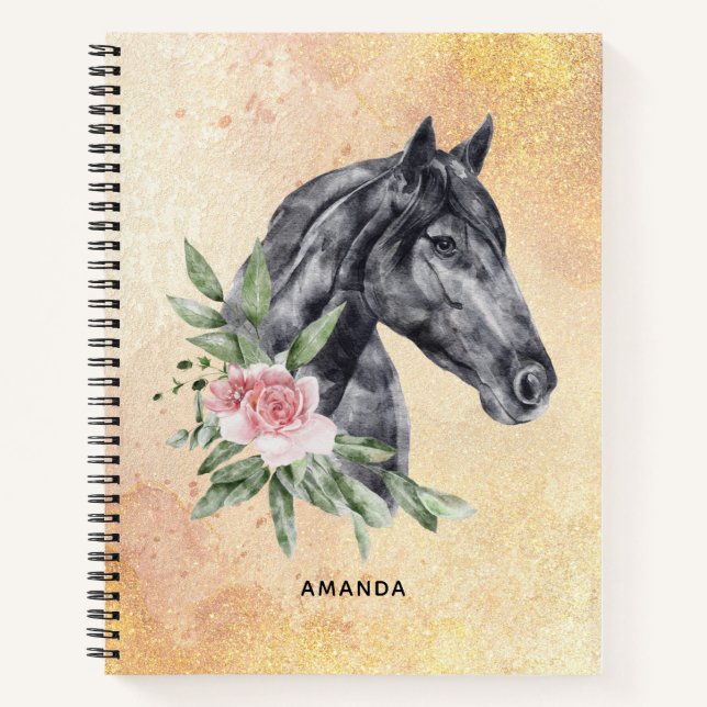Cuaderno Hermoso retrato de cabeza de caballo negro (Anverso)