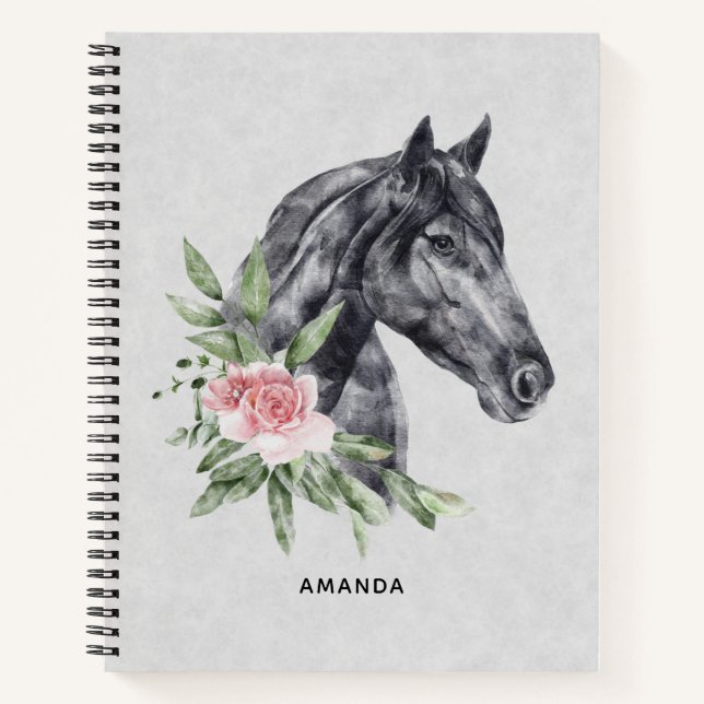 Cuaderno Hermoso retrato de cabeza de caballo negro (Anverso)
