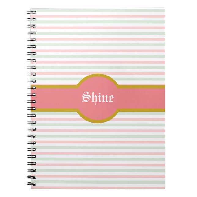 Cuaderno Hermoso rosa menta y rayas blancas (Frente)