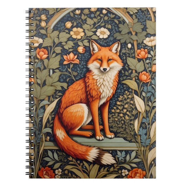 Cuaderno Hermoso Sitting Red Fox William Morris Inspirado (Frente)