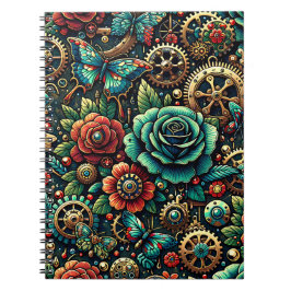 Cuaderno Hermoso tema de engranajes y rosas Steampunk