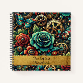 Cuaderno Hermoso tema de engranajes y rosas Steampunk