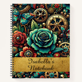 Cuaderno Hermoso tema de engranajes y rosas Steampunk