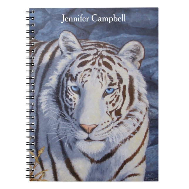 Cuaderno Hermoso tigre blanco con ojos azul cristal (Frente)