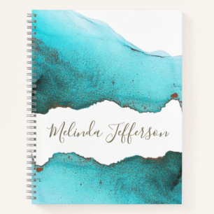 Cuaderno Hermoso Turquesa Abstracto Nombre Personalizado