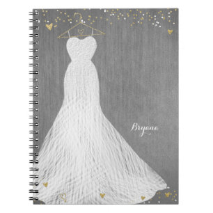 Cuaderno Hermoso vestido en percha de oro para despedida de