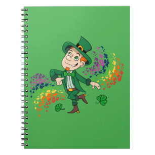 Cuaderno Hermoso y alegre leprechaun bailando, un arco iris