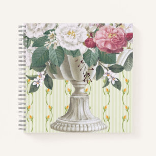 Cuaderno Hermoso y dulce jarrón retro verde rosa raya