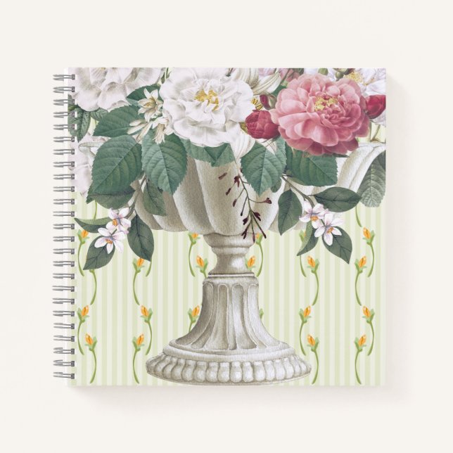 Cuaderno Hermoso y dulce jarrón retro verde rosa raya (Anverso)