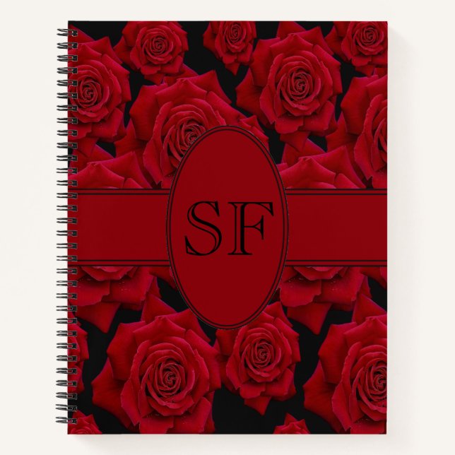 Cuaderno Hermoso y elegante Bloom Rosa Rojo - Monograma (Anverso)