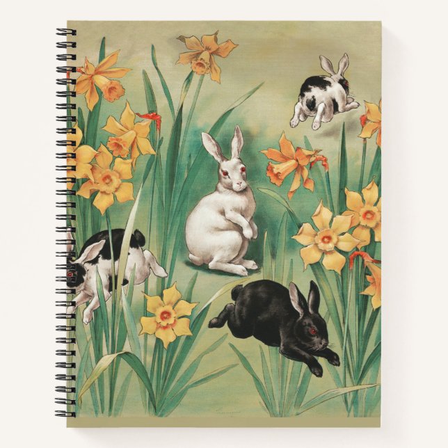 Cuaderno Hermosos conejitos con flores de Daffodil Semana S (Anverso)