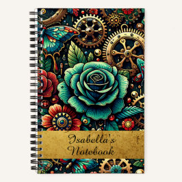 Cuaderno Hermosos engranajes y rosas con tema Steampunk