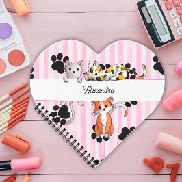 Cuaderno Hermosos gatitos y patas, rayas rosas en forma de