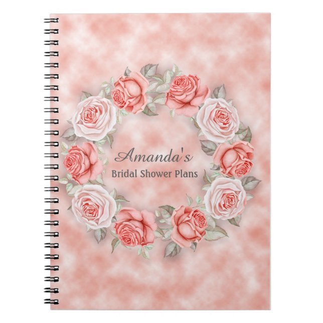 Cuaderno Hermosos planos de ducha de flores rosadas con flo (Frente)