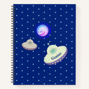Cuaderno Hermosos platillos voladores y estrellas sobre azu