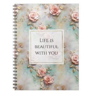 Cuaderno Hermosos Rosas románticos rosados de Rubor