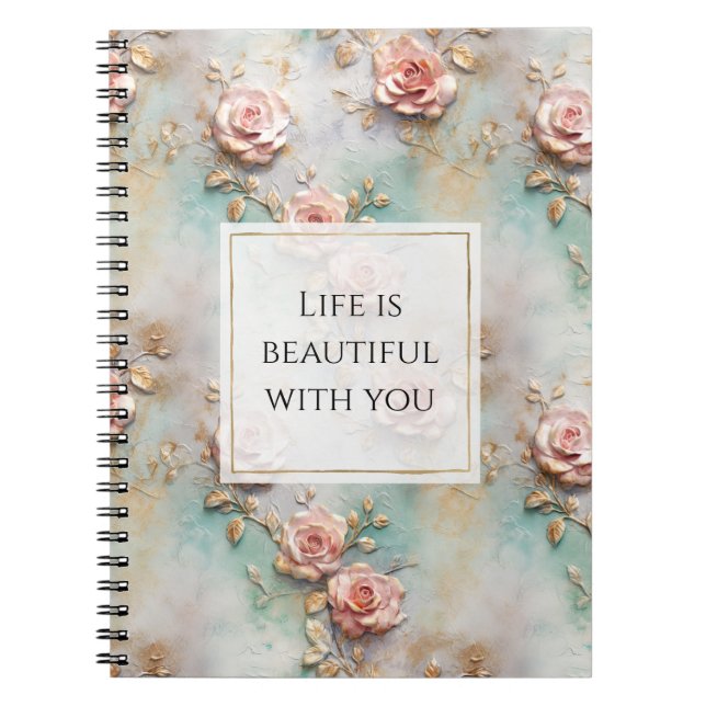 Cuaderno Hermosos Rosas románticos rosados de Rubor (Frente)