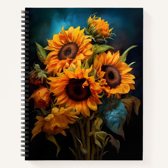 Cuaderno Hermosos Sunflowers Bouquet Elegante Arte Botánico (Anverso)