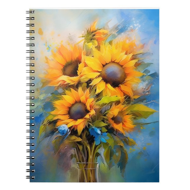 Cuaderno Hermosos Sunflowers Bouquet Naturaleza Arte Botáni (Frente)