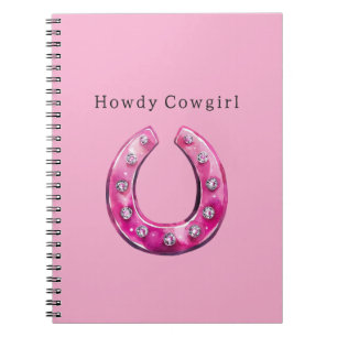 Cuaderno Herradura de vaquera rosa femenina con joyas falsa