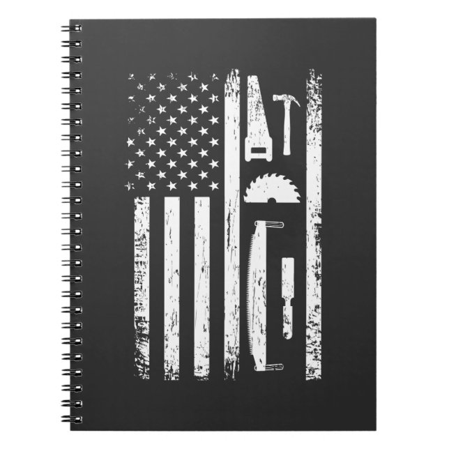 Cuaderno Herramientas de carpintero de bandera estadouniden (Frente)