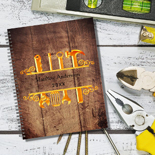 Cuaderno Herramientas de oro marrón madera reparaciones en