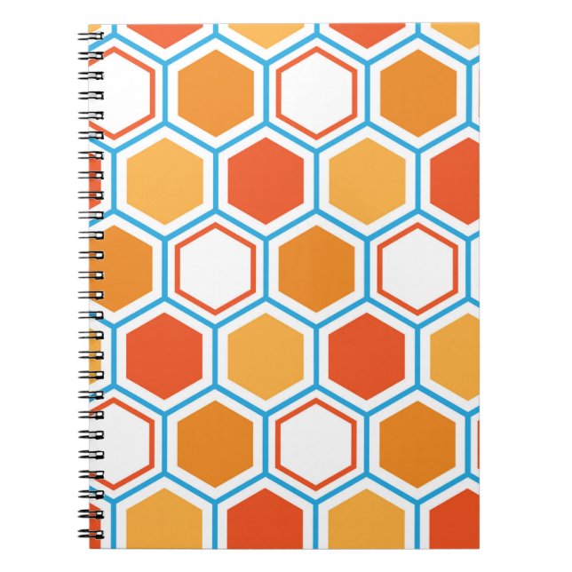Cuaderno Hexágono en naranja, azul y blanco (Frente)