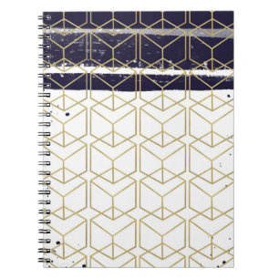 Cuaderno Hexágono Moderno Azul Marino Dorado Geométrico Gla