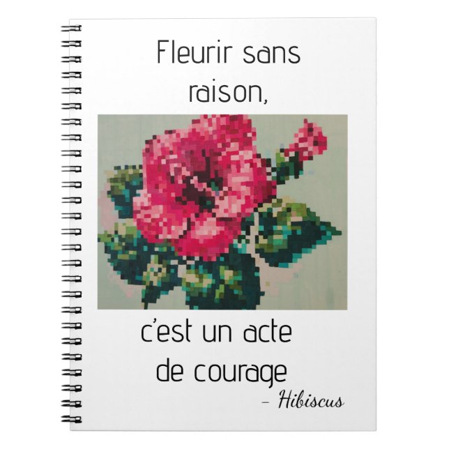 Cuaderno Hibisco rosa en píxeles delicados (Frente)