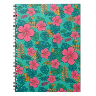 Cuaderno Hibisco Tropical y Patrón de Hoja de Palma