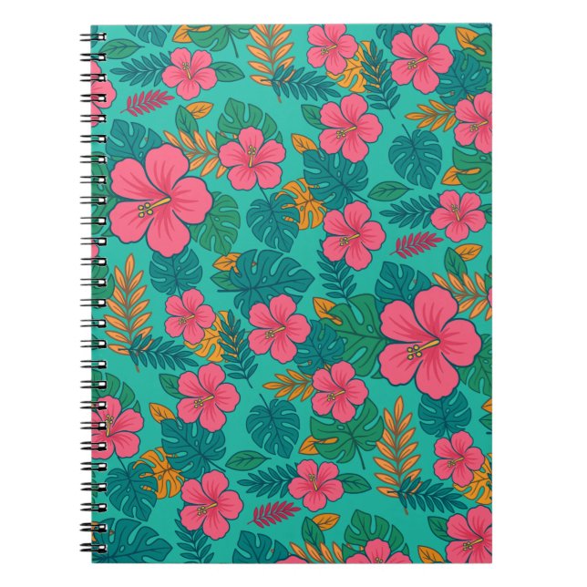 Cuaderno Hibisco Tropical y Patrón de Hoja de Palma (Frente)
