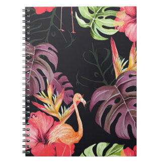 Cuaderno Hibiscus, Flamingos, Patrón tropical acuarela.
