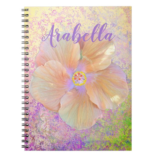 Cuaderno Hibiscus flor tropical iridiscente oro rosa lindo (Frente)