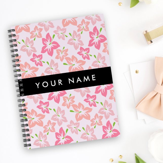 Cuaderno Hibiscus rosa, flores rosas, tu nombre (Subido por el creador)