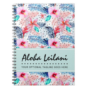 Cuaderno Hibiscus y acuarela de hojas de palma en Hawái tro