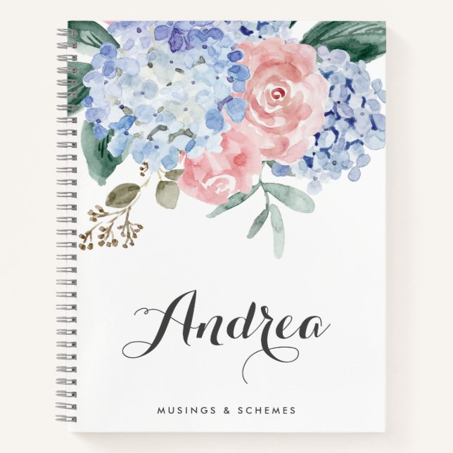 Cuaderno Hidráneas azules y rosas rosadas Personalizado (Anverso)