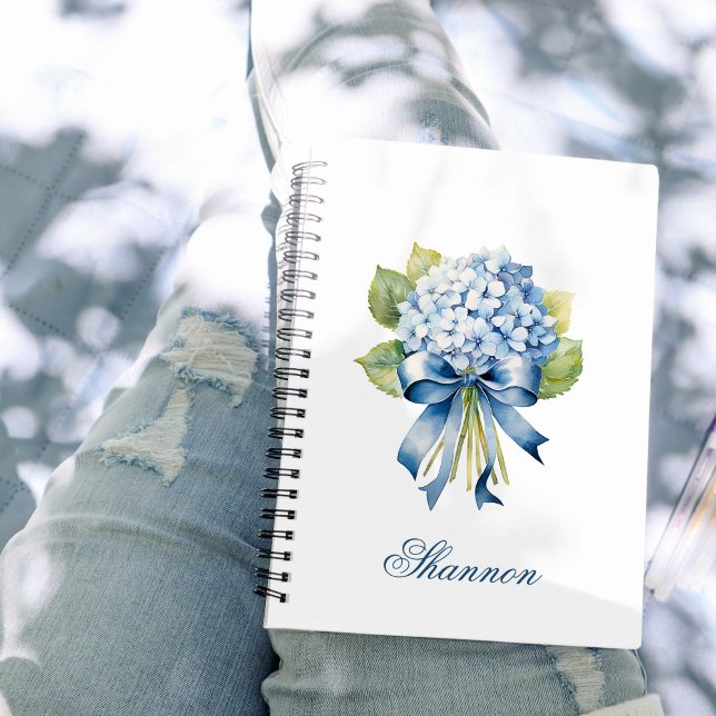 Cuaderno Hidrangea Azul Bouquet Bridesmaid Personalizada (Blue Hydrangea Personalized Notebook)