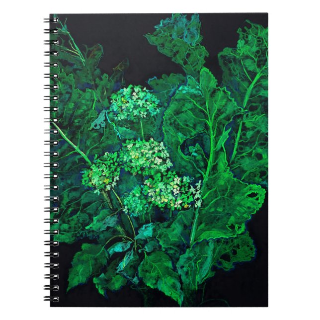 Cuaderno Hidrangea y el arte floral hembra negro y verde (Frente)