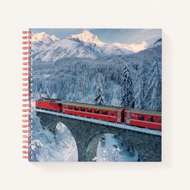 Cuaderno Hielo y nieve | Red Bernina Express Train Suiza (Anverso)