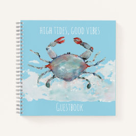 Cuaderno High Tides, Good Vibes Watercolor Crab Guestbook