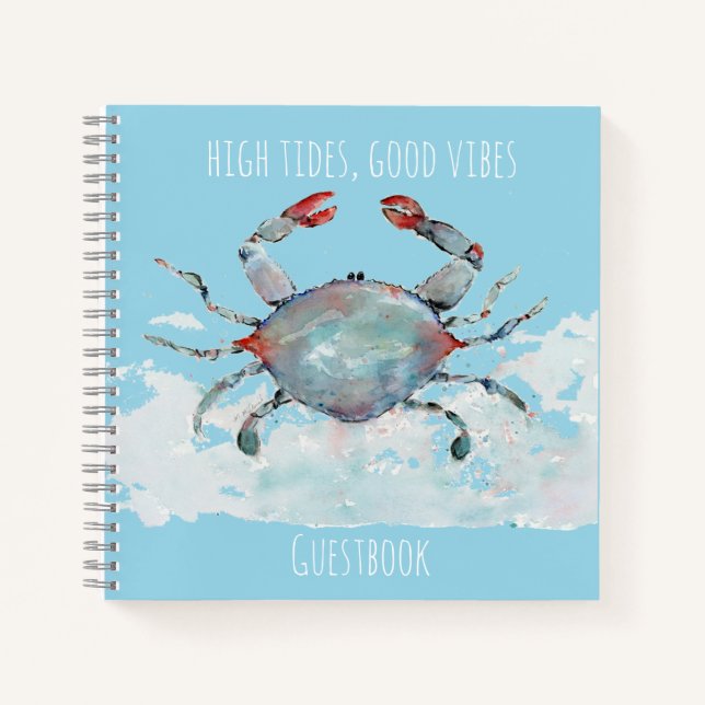 Cuaderno High Tides, Good Vibes Watercolor Crab Guestbook (Anverso)