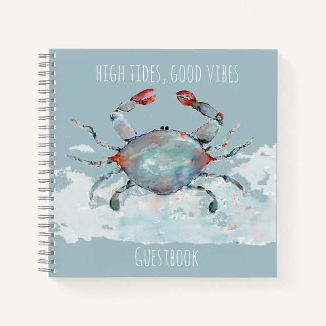 Cuaderno High Tides, Good Vibes Watercolor Crab Guestbook (Anverso)