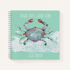 Cuaderno High Tides, Good Vibes Watercolor Crab Guestbook