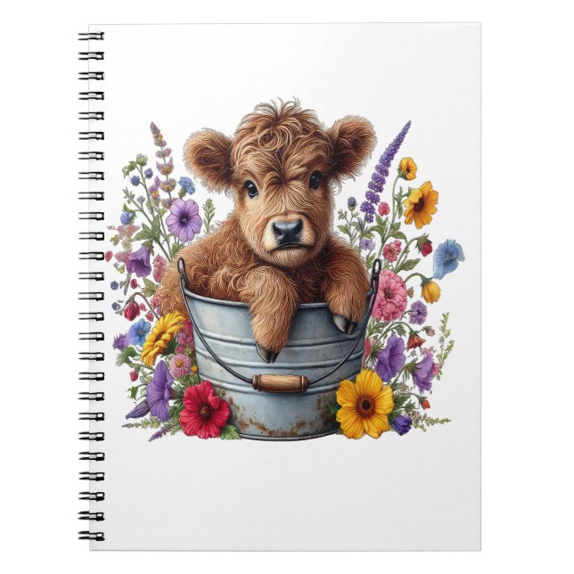 Cuaderno Highland Cow in Flower Bucket Png, Cute (Frente)